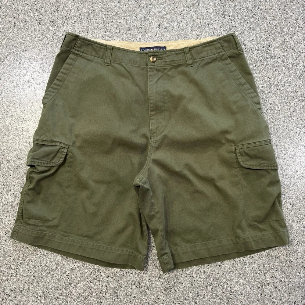 Tommy Hilfiger Cargo Shorts Mens 34 Cotton Olive Green VTG Y2K 9.5